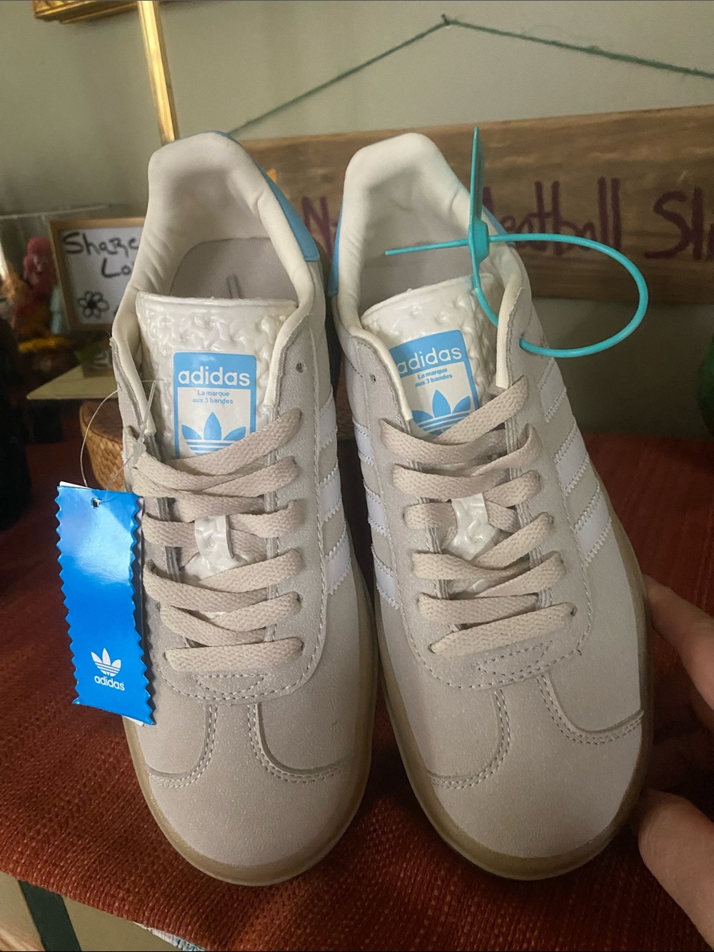 Adidas Bold Wonder Gazelle Beige Suede Sneakers with a Stacked Gum Sole - SZ 8.5